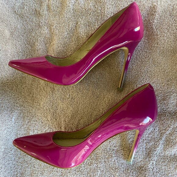 BCBG Generation Hot Pink Patent Leather Pointed Toe Heels (Size 8M / 38) - Picture 6 of 7